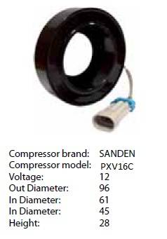 Obrázek k výrobku 9232 - cívka kompresoru Sanden PXV16C - Opel/Saab - konektor Opel/krátký kabel - 12V 102-8456/CC-202