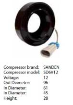 Obrázek k výrobku 9233 - cívka kompresoru Sanden SD6V10/SD6V12 - model 1447/1512 - Opel konektor/dlouhý kabel - 12V 102-8457/CC-203
