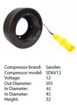 Obrázek k výrobku 9615 - cívka kompresoru Sanden SD6V12/SD7C16 - nové typy - konektor žlutý Peugeot/Citroen - 12V 102-1567/CC521